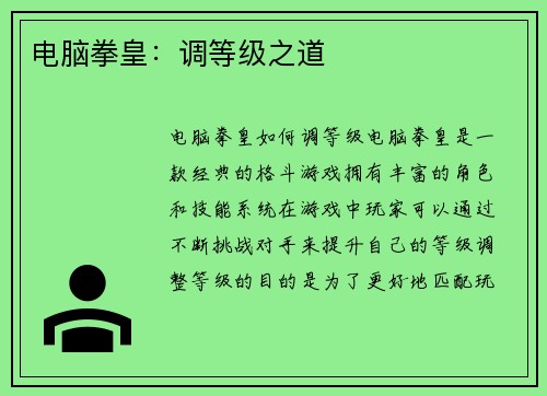 电脑拳皇：调等级之道