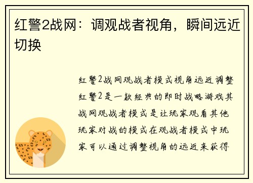 红警2战网：调观战者视角，瞬间远近切换