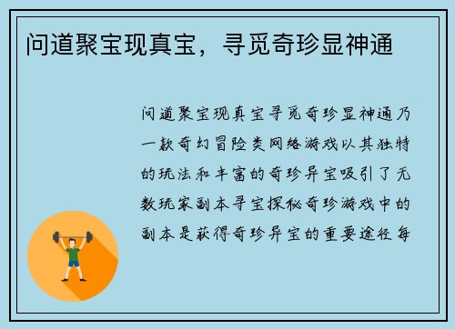 问道聚宝现真宝，寻觅奇珍显神通